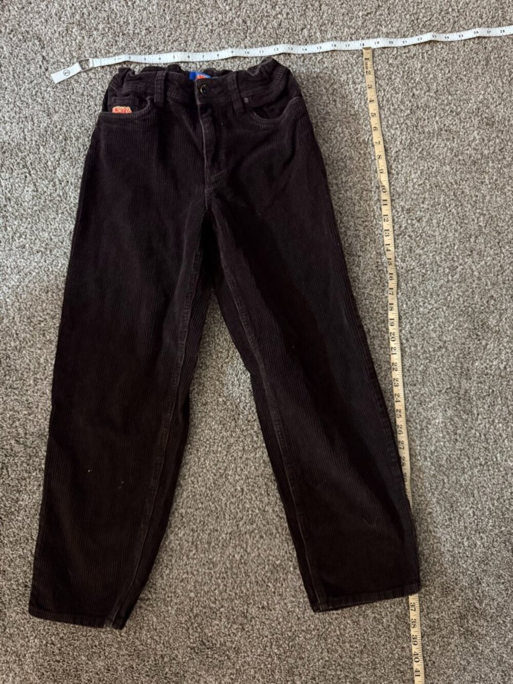Empyre Loose Fit Corduroy Pants Dark Brown Size 26 Elastic Waist Y2K Skate